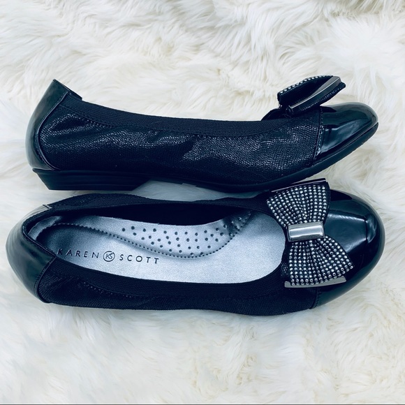 Karen Scott Roza Bow Ballet Flats Black PU/Fabric - Picture 7 of 13